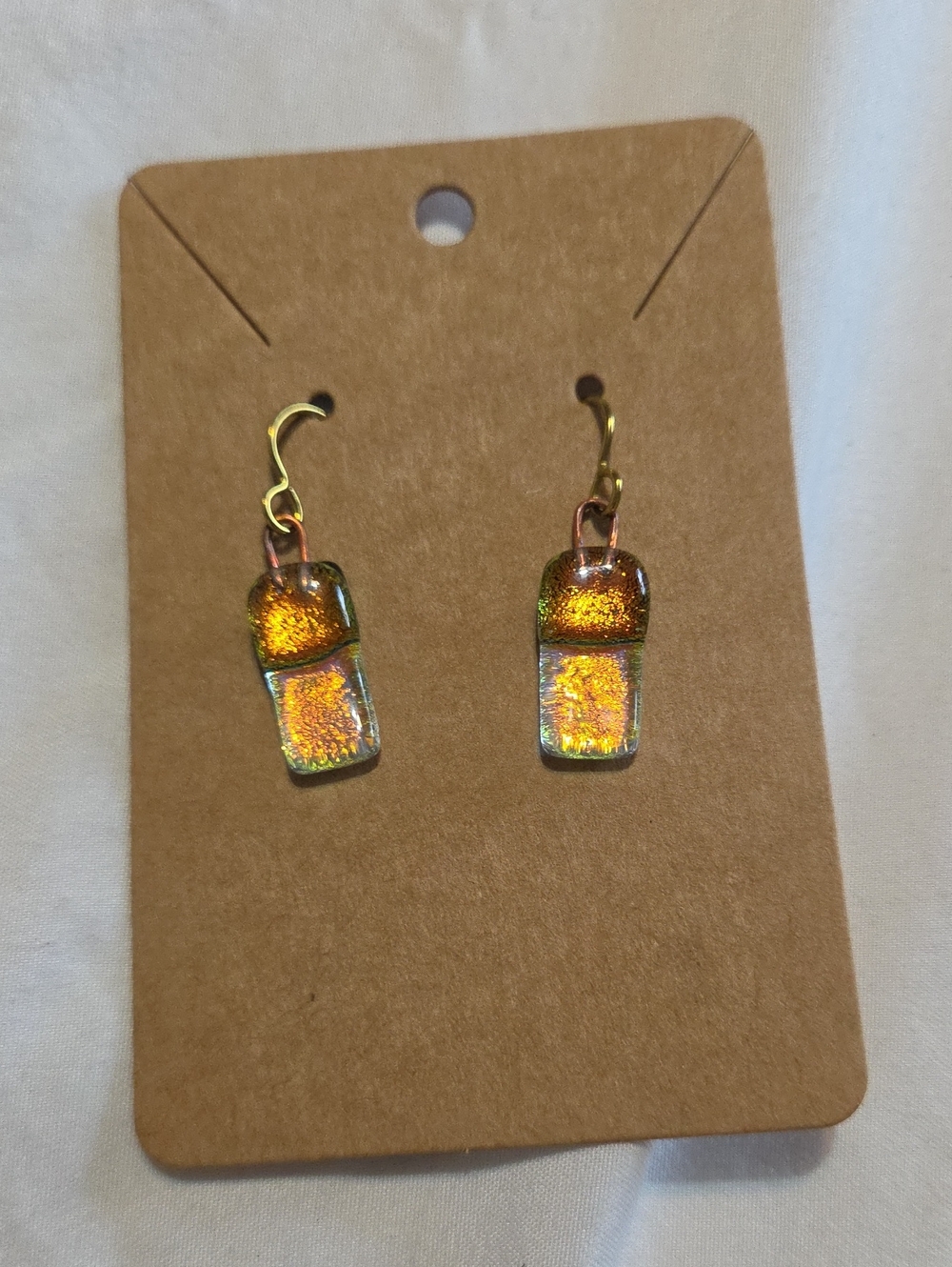 Dichroic Glass Drop Earrings - Iridescent Gold